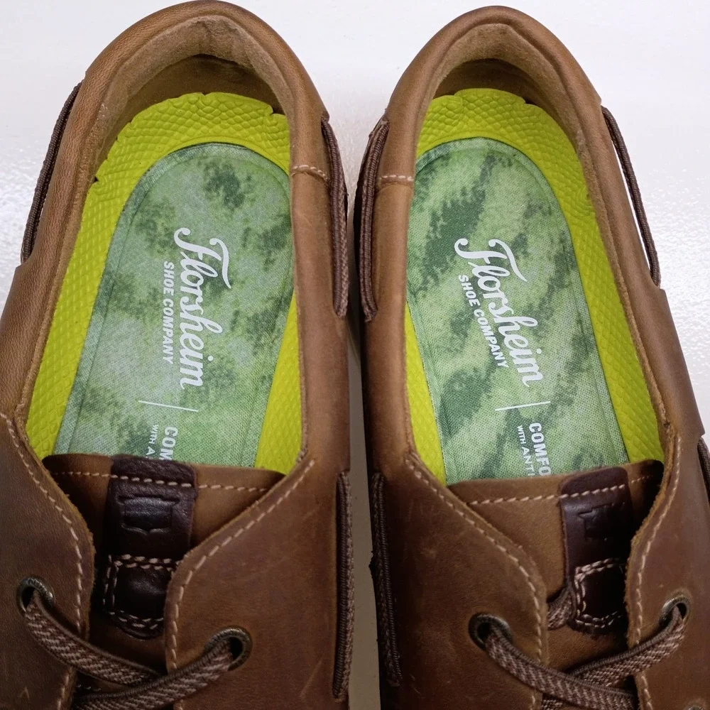 Florsheim Tropics Elastic Lace Moc Toe Boat Cognac Leather‎ Mens 12 M Shoes